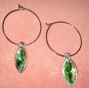Light Green Marquis Rhinestone Silver Hoop CZ Crystal Dangle Earrings Hoops New